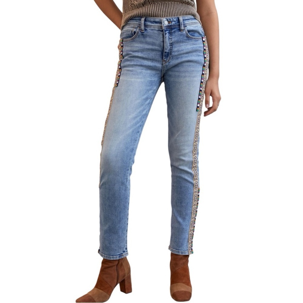 Anthropologie Pilcro‎ The Slim Boyfriend Crop Embroidered Denim Jeans Size 26